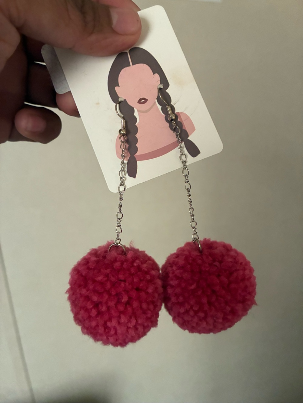 Fuchsia Pom Pom Drop Earrings